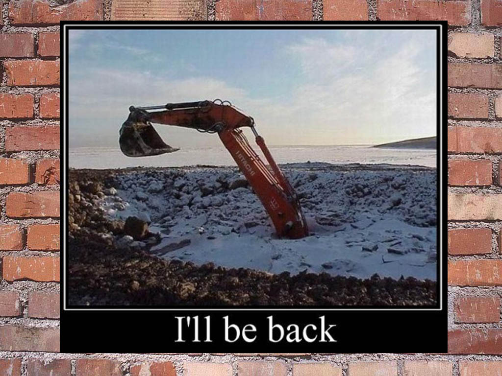Crane hand Out of the Snow, Like T800 From T2 Movie, ending scene Demotivator Motivational Poster Sign